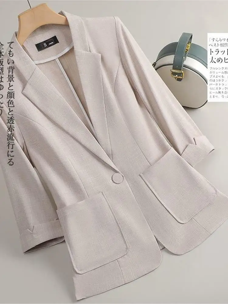 

Белая тонкая летняя повседневная женская куртка Jaet Seven-Quarter Sve с цельной застежкой на пуговицы High-End Feeling