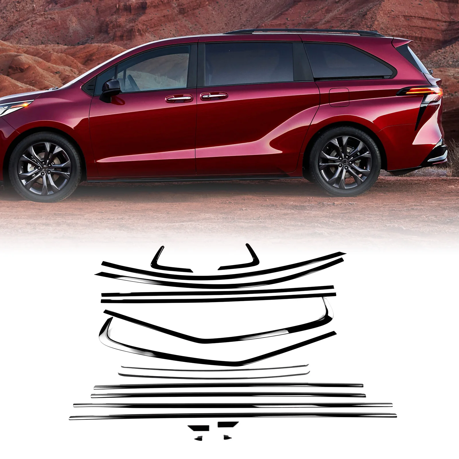 

For Toyota Sienna 2021-2026 Exterior Window Trim Strip Cover Gloss Black Door Frame Seal Molding Decorative Styling Weatherstrip