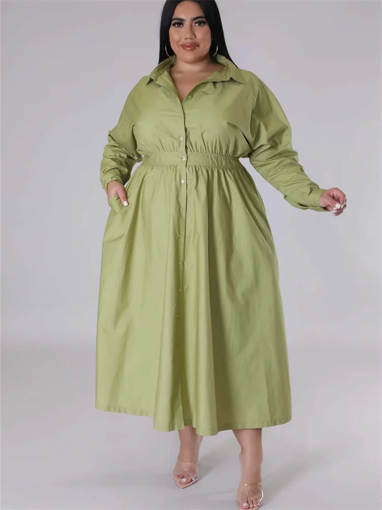 Wmstar Plus Size  Dress for Women Clothing Shirts Maxi Dress Fashion Pleated Outfits Fall Clothes Wholesale Dropshipping 2023