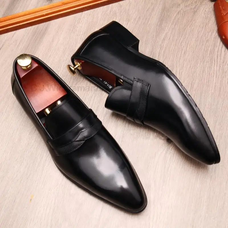 

Spring Autumn Mens Black Brown Loafers Genuine Leather High Quality Slip On Dress Shoes Men Wedding Casual Business Office Shoes