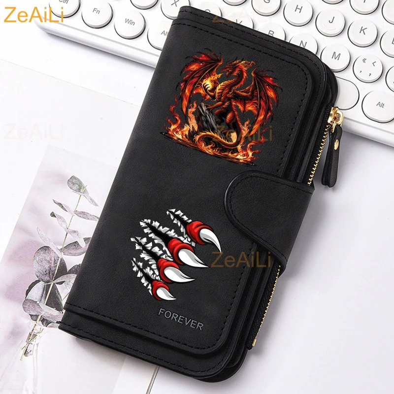 Fiery Red Dragon Dynamic Flame Paw Herren Damen Geldbörse mit langem Reißverschluss, Schnallenhandtaschen, Münzgeldbörse, Multi-Kartenhalter, Tasche mit großem Fassungsvermögen – Detail 8