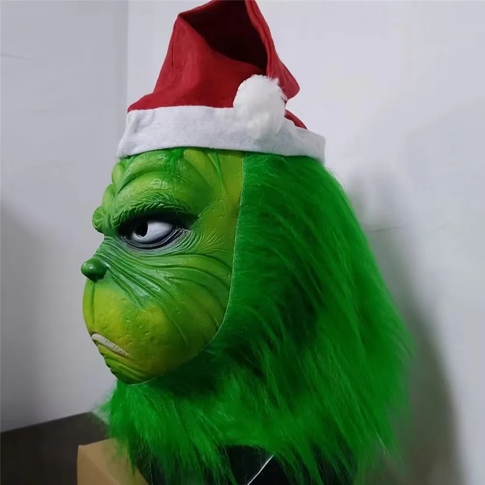 Máscara de Grinch verde de calidad, Cosplay de Navidad y Halloween, máscara de monstruo de piel verde, accesorios de máscara de látex de Anime, guante Grinch