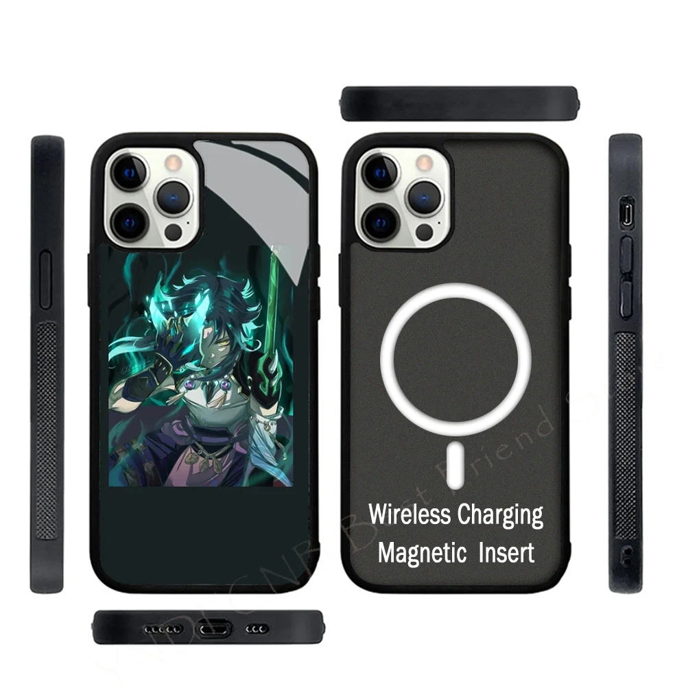 

Xiao Genshin Impact Phone Case Strong Magnetic For IPhone 15 14 13 Pro Max Alex Mirror For Magsafe Wireless Charging Cover