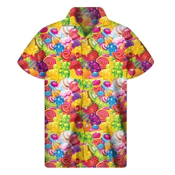 Colorful Candy 3d Printed Shirt Men Clothes Funny Street Casual Shirts Top Personality Trend Short Sleeves Lapel Button Blouse