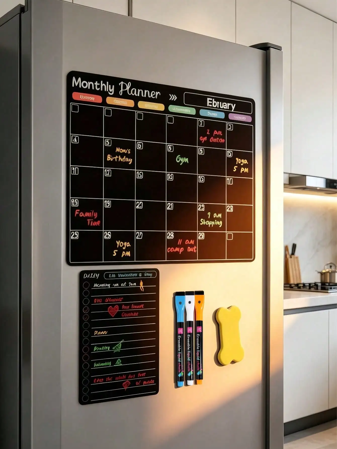 Magnetic Erasable Refrigerator Calendar, Monthly Meal Planner And Today's Menu Whiteboard, 2pcs Fridge Chalkboard, Suitable For Kitchen Office, Includes 3 Marker Pens And 1 Eraser