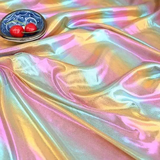 Gradient Light Reflective Fabric Laser Illusion By The Meter for Dress Clothes Stage Costumes DIY Sewing Cloth Soft White Pink