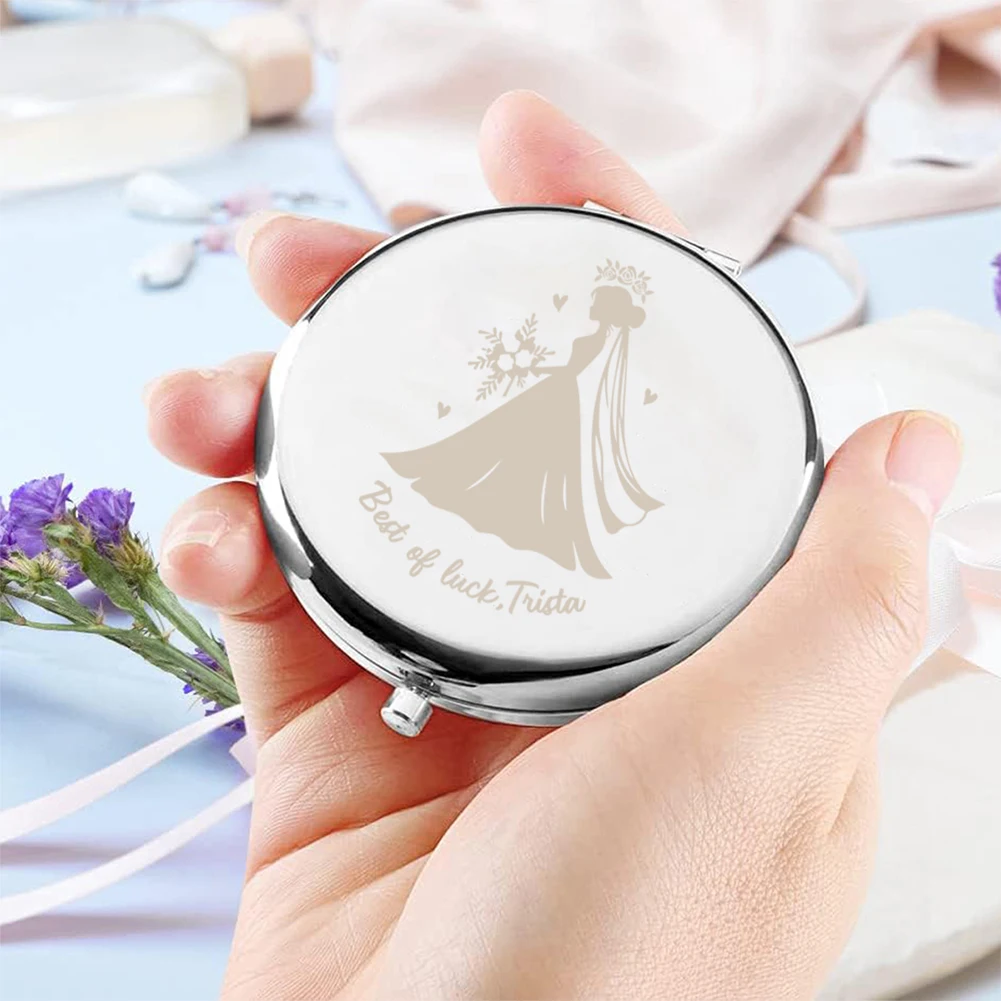 1pc Lovely best of luck Customized Name Pocket Mirror Makeup Mirror Round Circle Mirror For Wedding Bride Bridesmaid Bridal