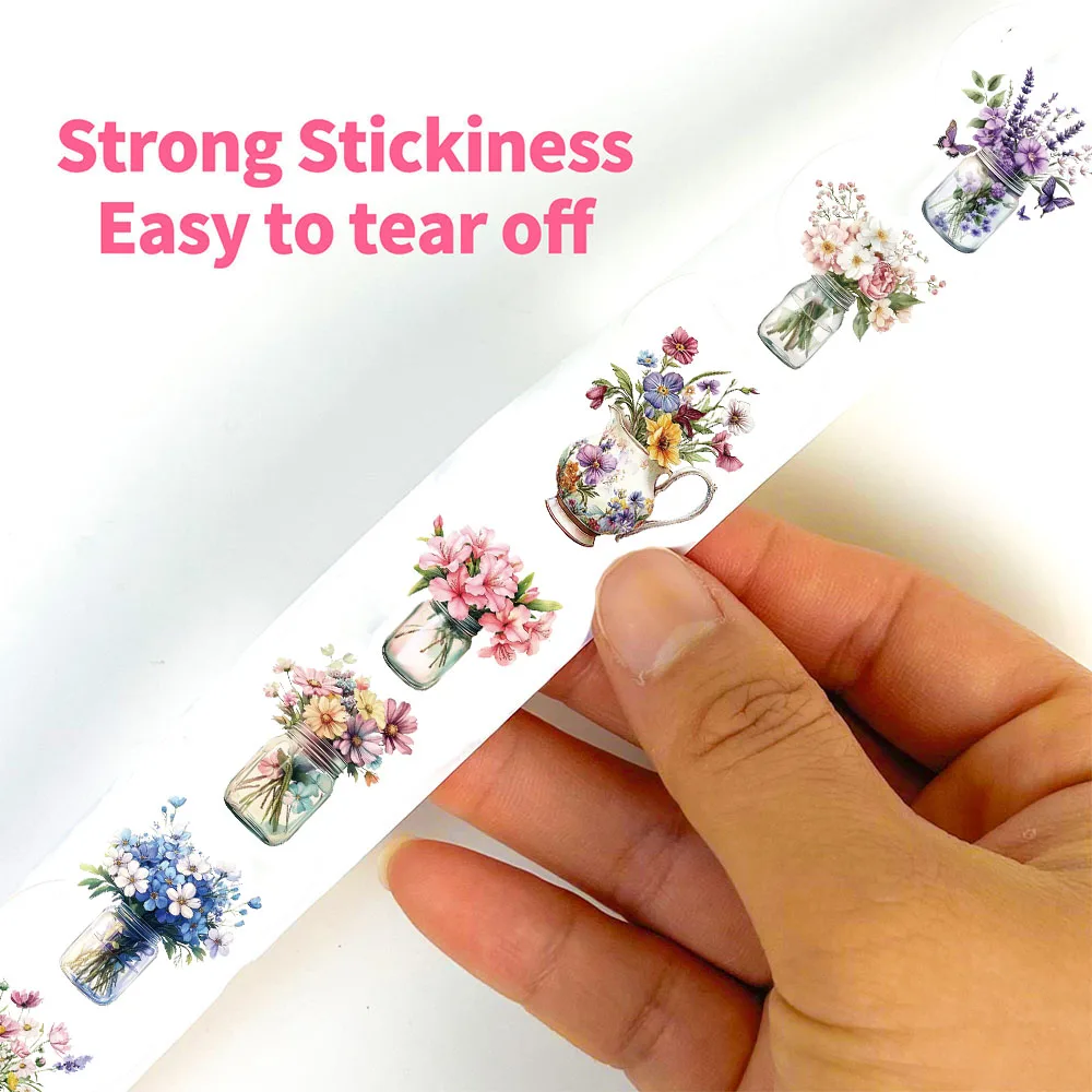 500PCS Flower Roll Sticker Laptop Decorative Coffee Waterproof Living Room Coffee Casual Art Gift Aesthetic Luggage Roll Sticker