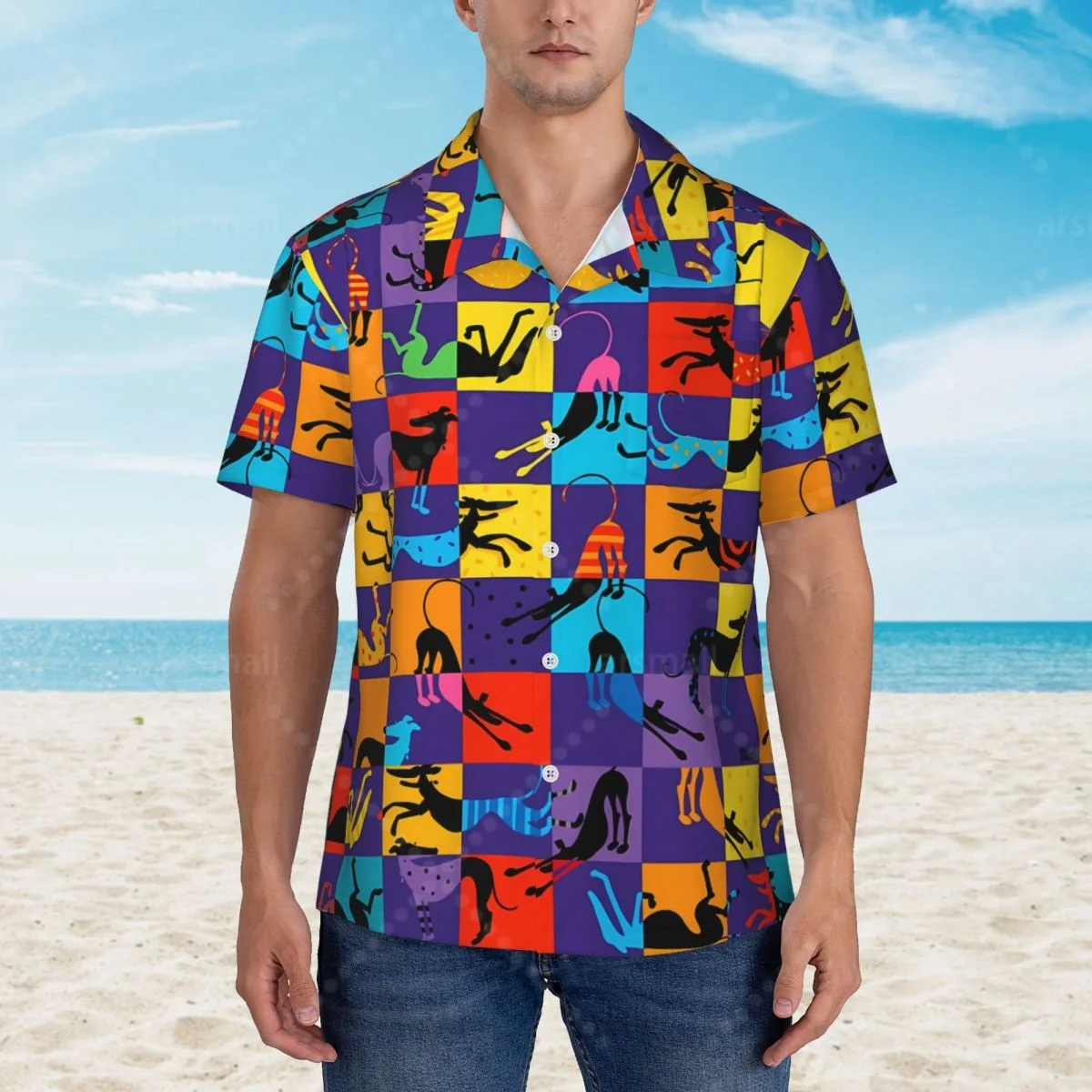 

Greyhound Sighthound Dog Hawaiian Shirt Men Short Sleeve Casual Floral Print Beach Shirt Summer Vacation Shirt