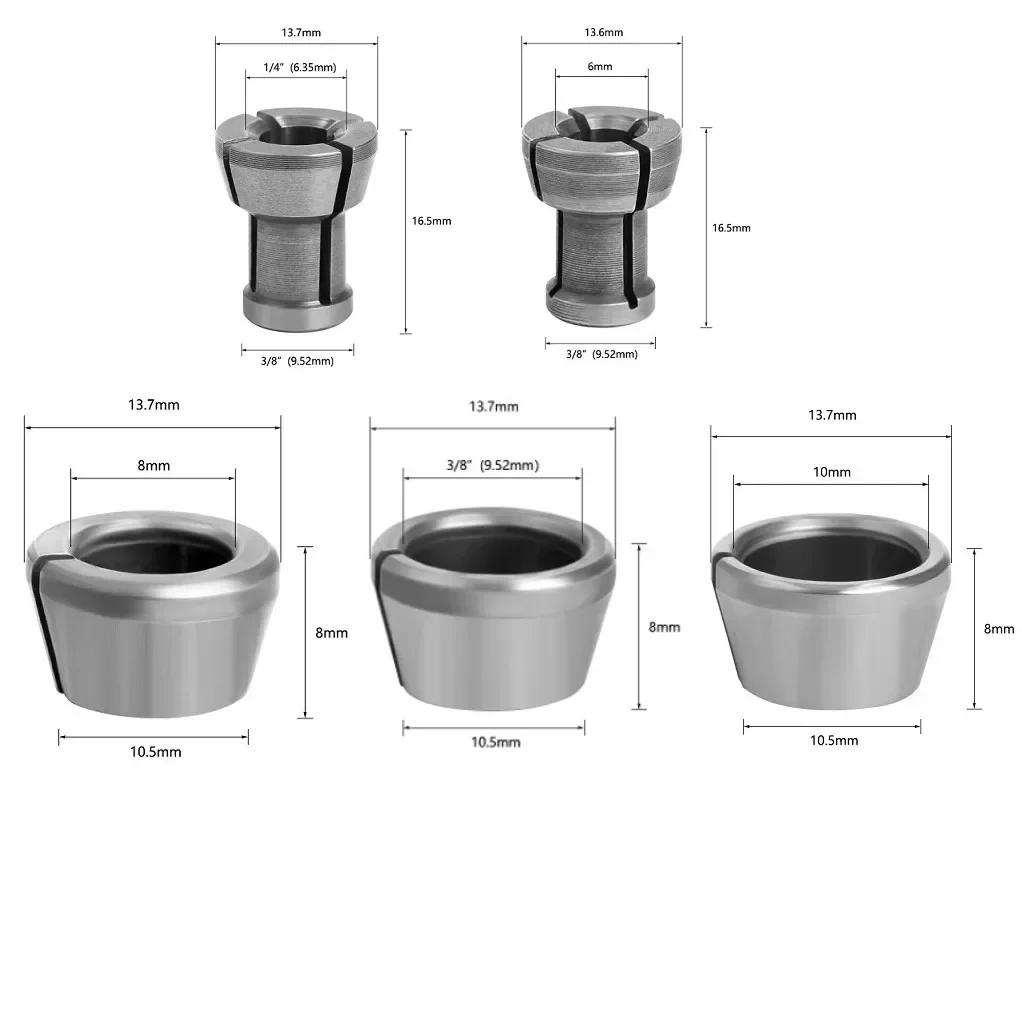 2pcs 10-6mm Collet Chuck Adapter For Engraving Trimming Machine Wood Router Woodworking Power Tool Accessories