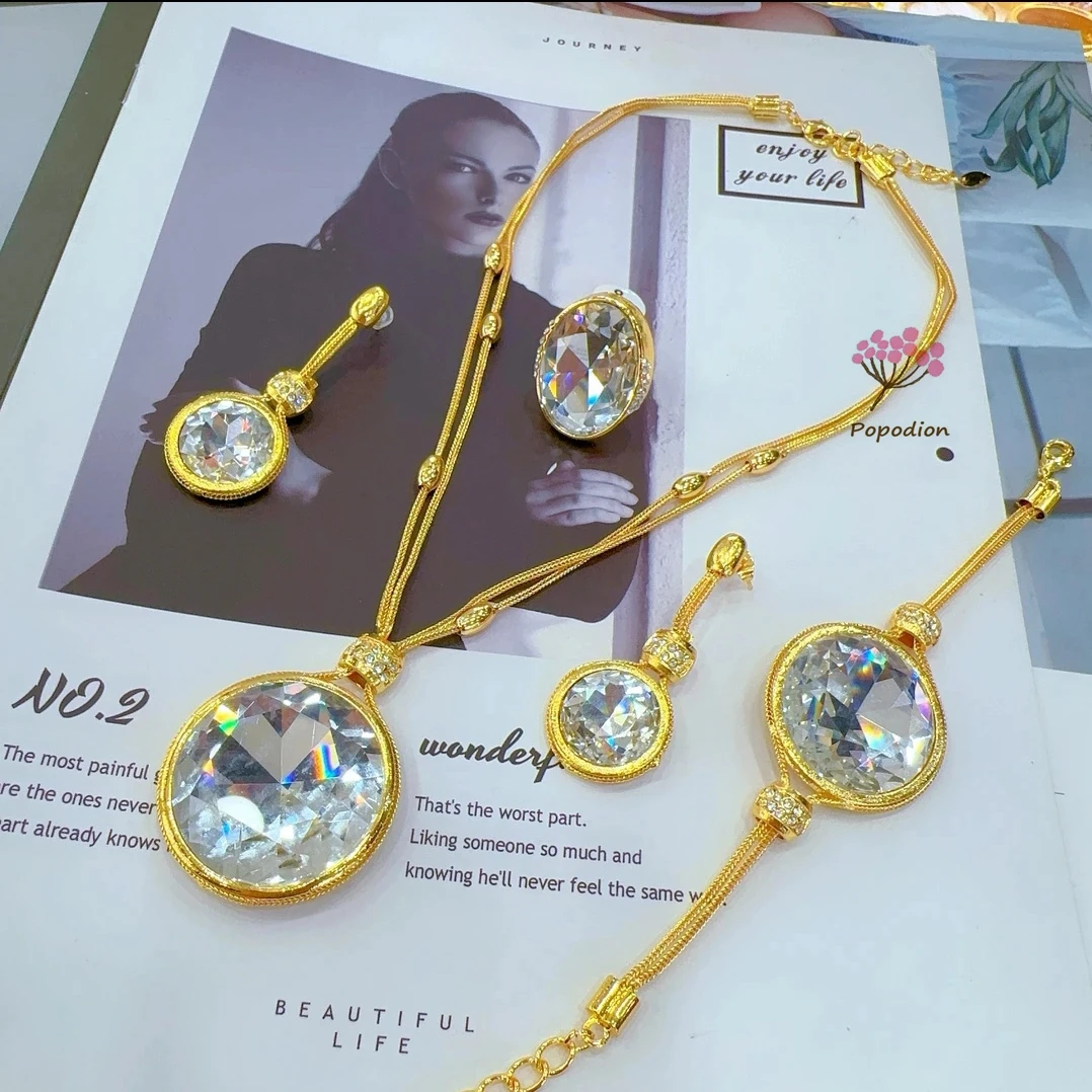 

New UK 24K Gold Plated Necklace, Earrings, Rings, Bracelets, Wedding Engagement Party Jewelry Set for Lovers DD10699