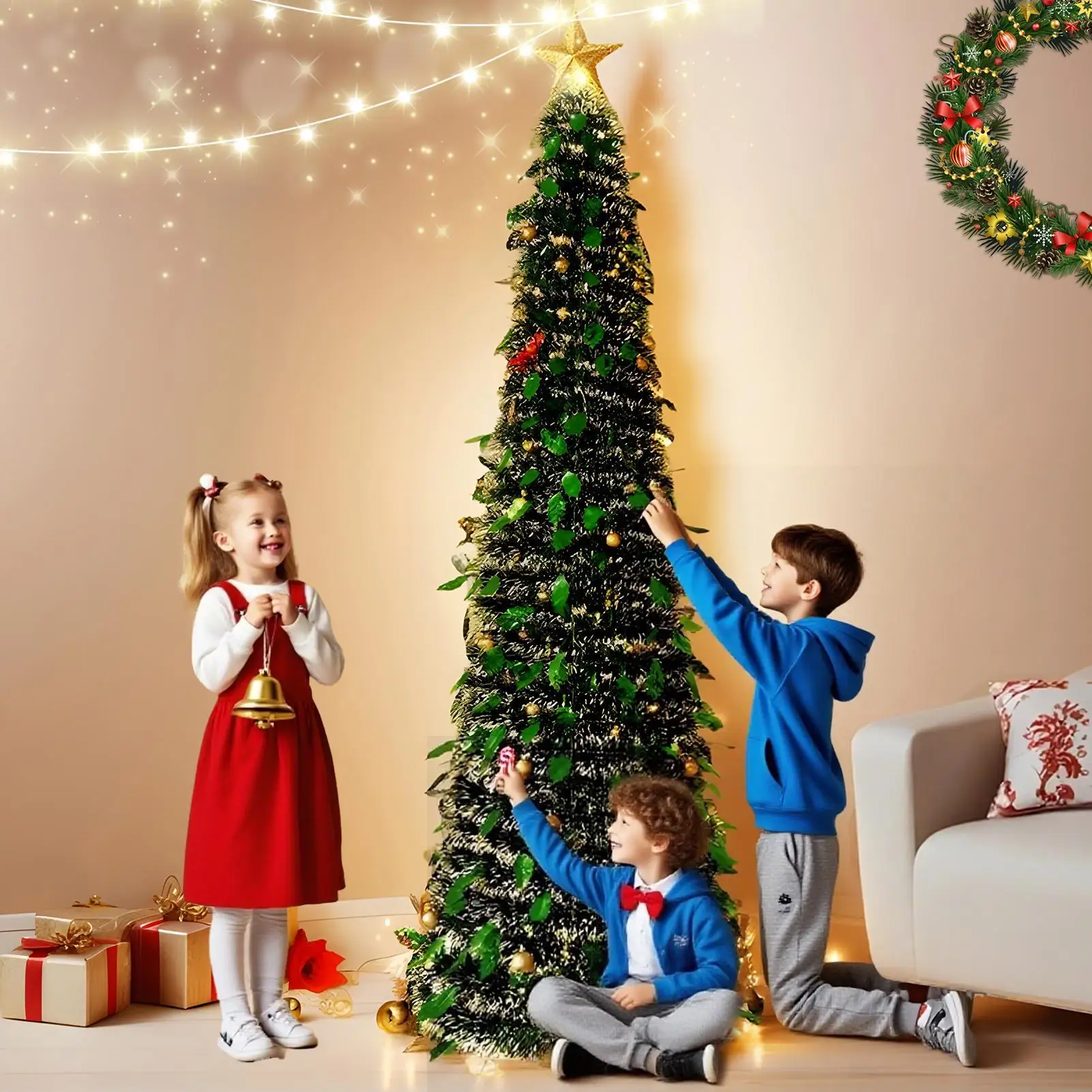 Christmas Tree 5 Ft Festival Ornament Faux Foldable Christmas Tree Christmas Decoration for Winter Holiday Season Decor Indoor - Image 5