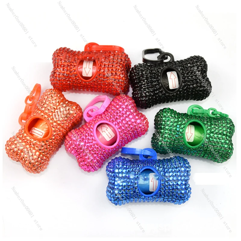 Mini Rhinestone Pet Garbage Bag Dispenser Dog Poop Garbage Stand Portable Cat Poop Storage Box Animals Articles Dog supplies