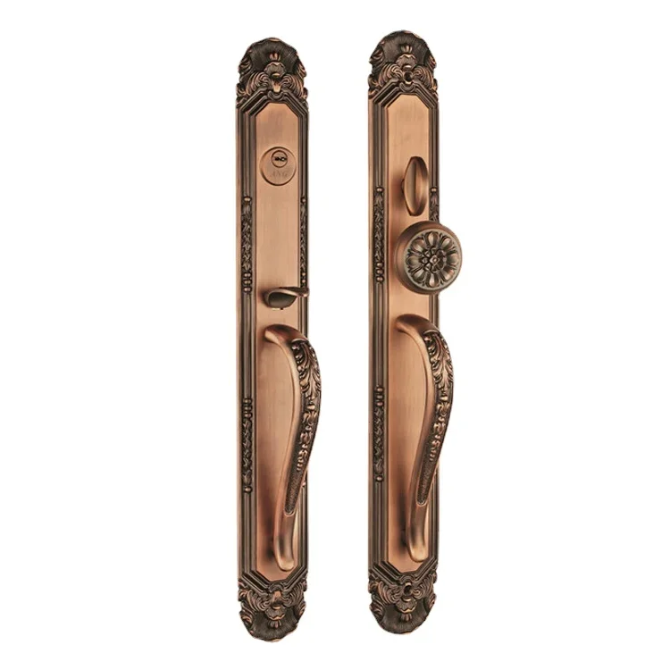 Cerradura de puerta delantera de madera de cobre principal de color oro rosa con manija antigua americana de hotel de China personalizado