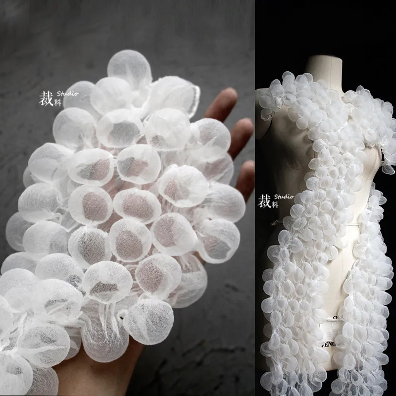 White Foam Heat-setting Fabric Seersucker See-through Three-dimensional Concave Shape Lace Clothing DIY Designer Fabric