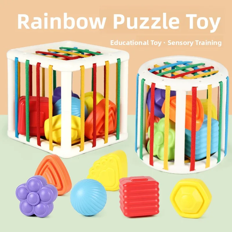 Rainbow Cube Early Eon Toy for Infants And Toddlers ape Recognition ip Training Building Blos Fun Learning Toy