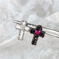 1PCS Y2K Liquid Lava Cross 316L Stainless Steel Ear Bone Nail Drip Glaze Love Zircon Earrings for Women Cochlear Accessories