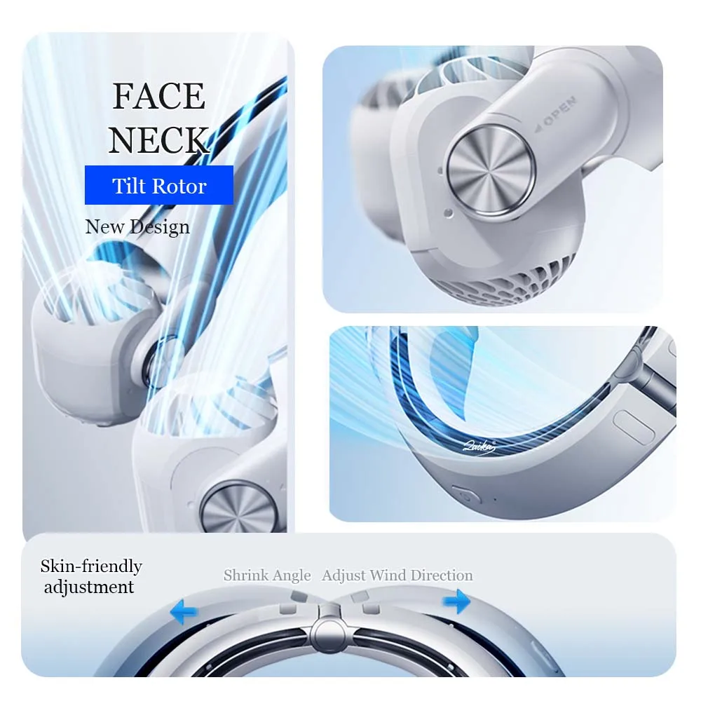 휴대용 핸즈프리 넥 밴드 냉각 팬, 틸트 로터 넥 팬, 미니 USB 충전식 에어컨 터보 팬, 3 단 속도