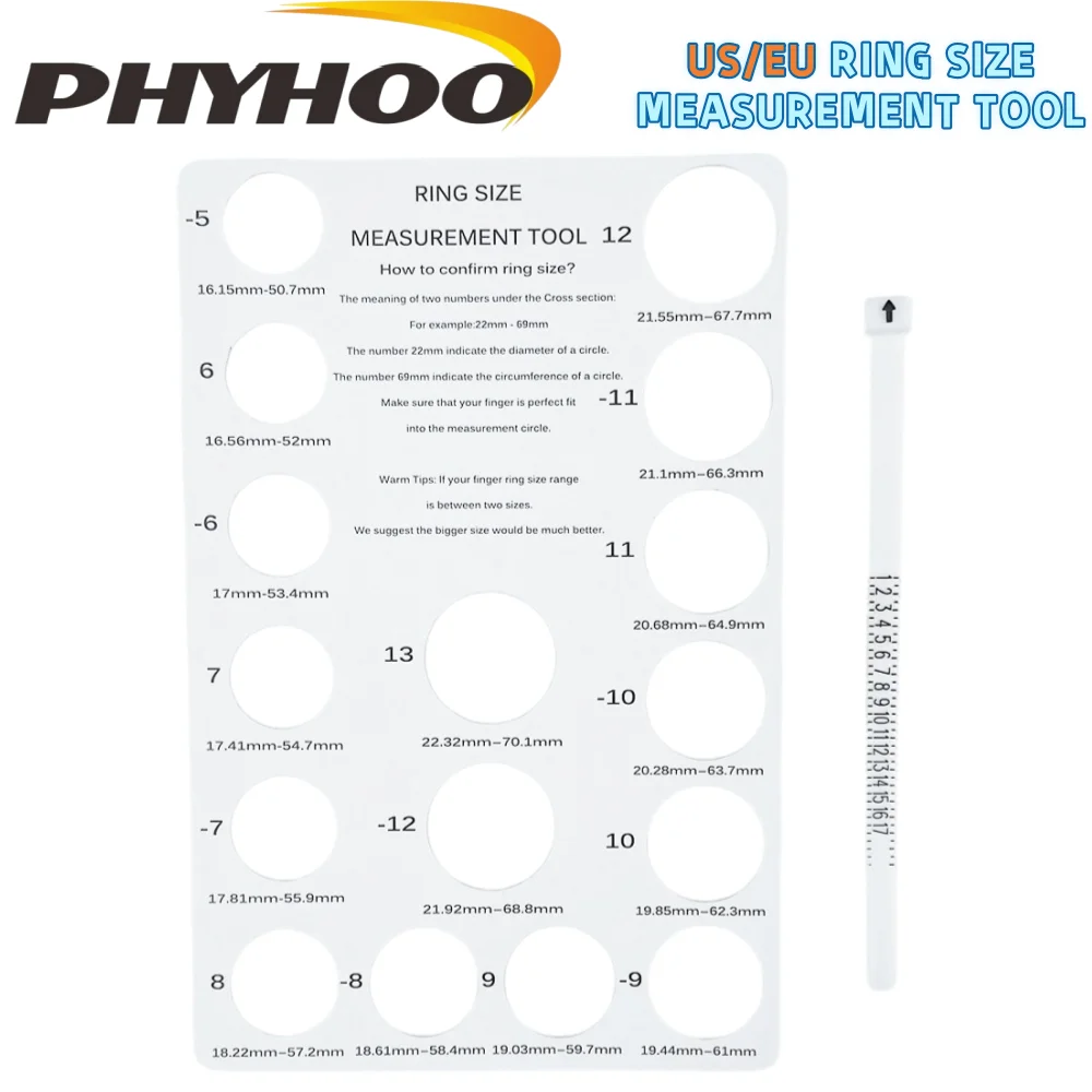 PHYHOO Ring Sizer Gauge Card US EU Standard Finger Circumference Measuring Tool for Jewelry Ring Size Selection Ring Measurer