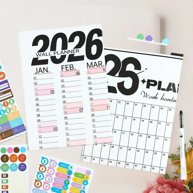 Calendrier mural vierge 2026, feuille de calendrier unique, mémo annuel suspendu au mur, planificateur quotidien, décor de pièce Simple