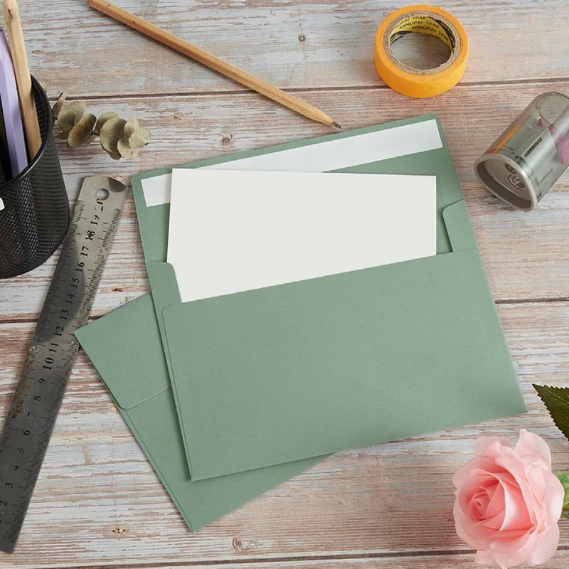 Envelope 100pcs Grayish Green Autohesion Kraft Paper 184x133mm  Business Postcard Giftbox Packaging Envelope Wedding Invitations