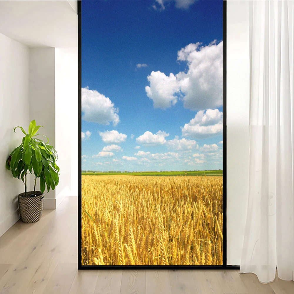 Window Film Privacy Rice Field Non Adhesive Glass Sticker Heat Control  Window Coverings Window Tint for Homedecor