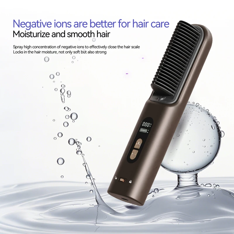 

Заводская OEM беспроводная расческа для выпрямления волос с ионным уходом | Пленка PI для быстрого нагрева | Беспроводная щетка-выпрямитель для волос