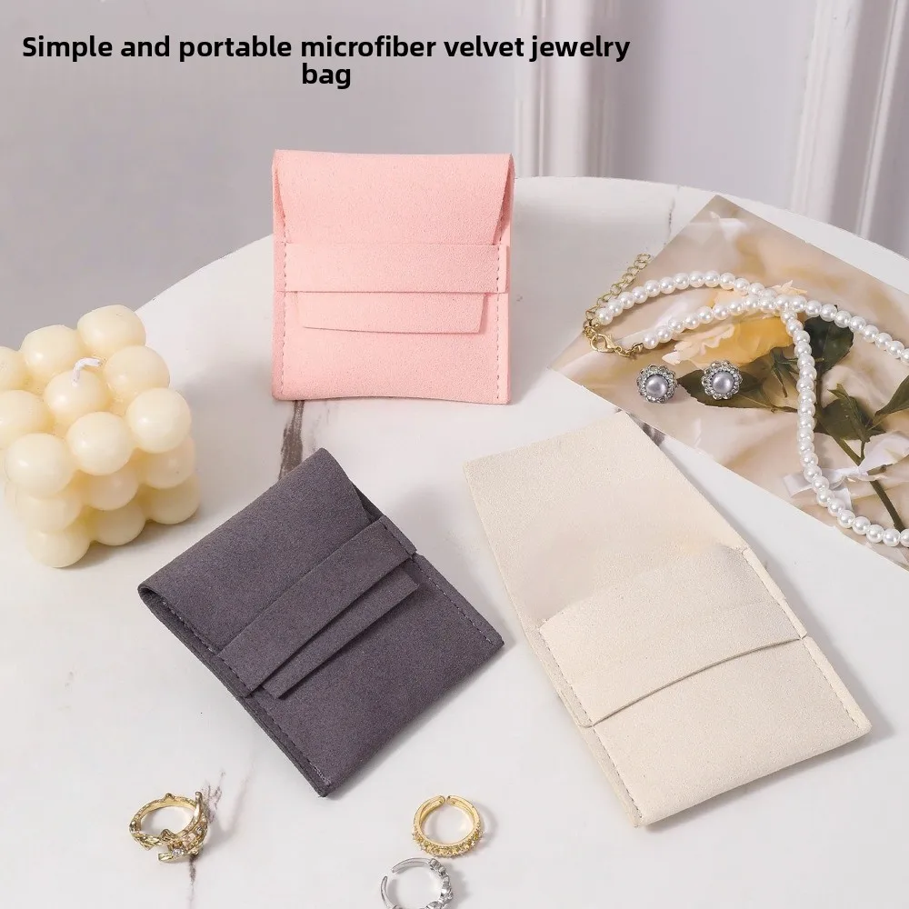 Microfiber Velvet Mini Jewelry Display Bag Foldable Container Necklace Ring Packing Bag Solid Color Small Earrings Organizer
