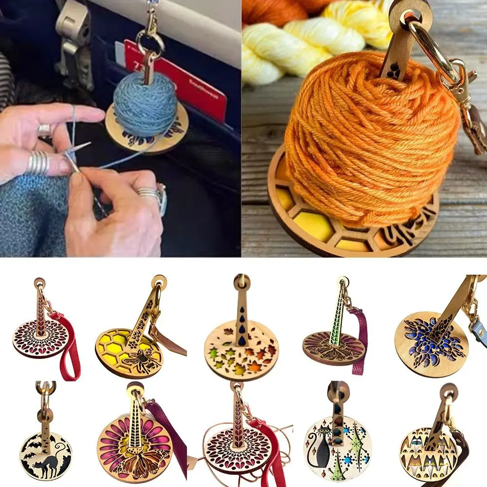 with Leather Wrist Strap Portable Wrist Yarn Holder Prevent Yarn Tangling Wood Yarn Minder Knitting Yarn Storage