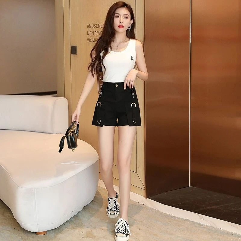 

Летние джинсовые шорты с высокой талией и широкими штанинами в стиле K-мода 2026 года для женщин: утягивающие, с контролем живота, повседневные, для уличного стиля