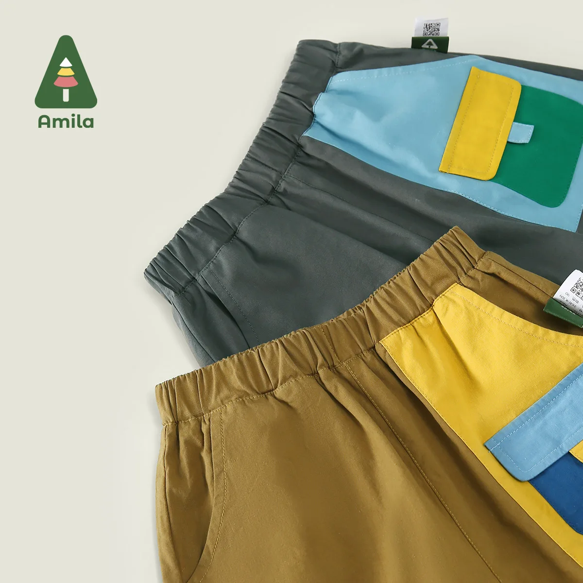Amila Baby Bottom Summer 2024 New Color Contrast Patchwork Overalls Loose Version Sports Unbound Children\'s Clothing 0-6Y