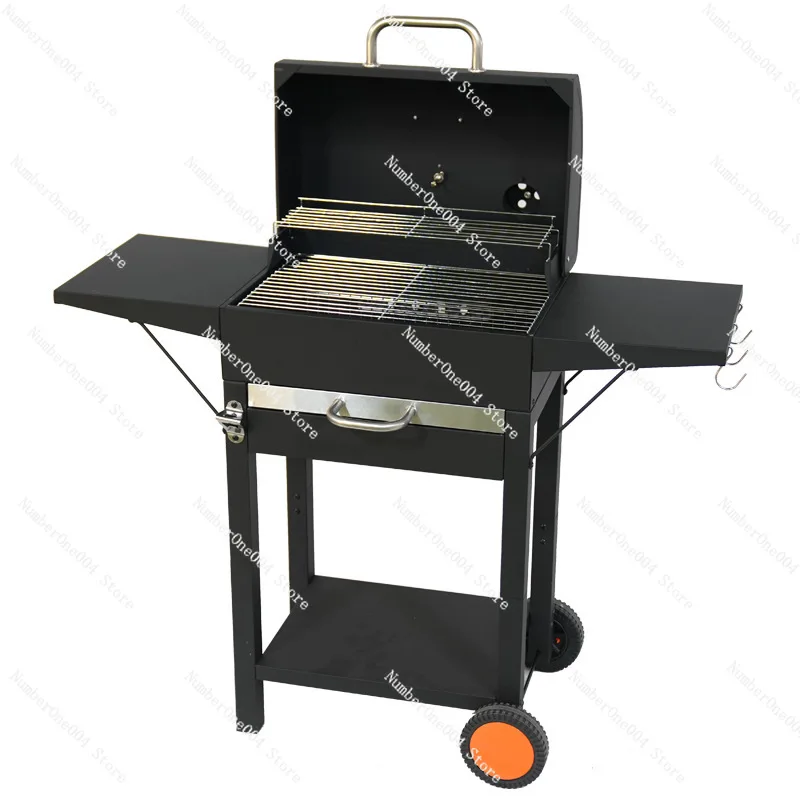 Portable Square Charcoal BBQ Grill Small Cart Outdoor Camping Smoker for Home