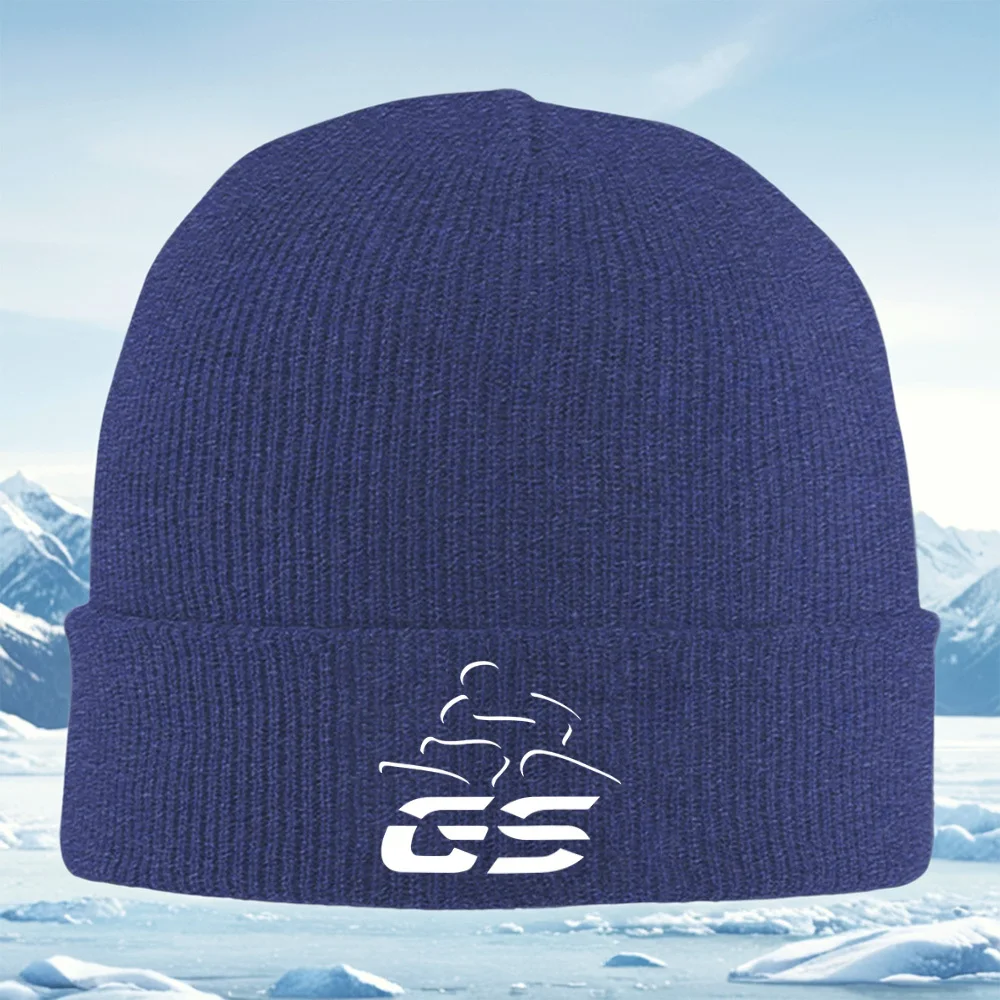 ออกแบบโลโก้ผู้ขับขี่มอเตอร์ไซค์ เส้นสีขาว ผู้ชาย ผู้หญิง หมวกไหมพรมแบบยูนิเซ็กซ์ หมวกบีนนี่ หมวกคลุมศีรษะ ฤดูหนาว ให้ความอบอุ่น คริสต์มาส กลางแจ้ง