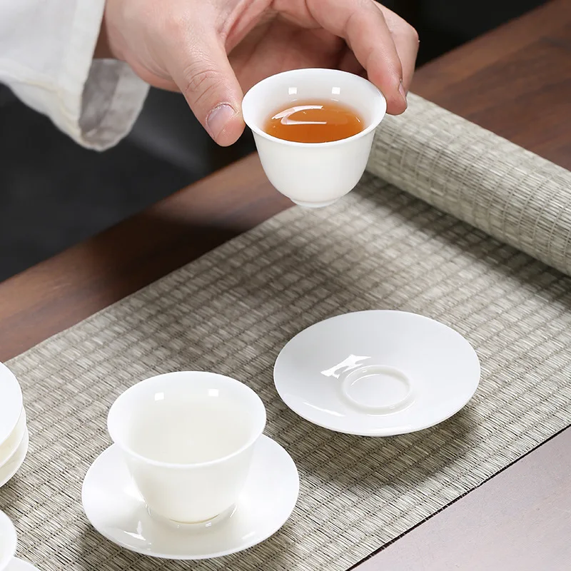 يانغزي اليشم كونغ فو فنجان شاي ديهوا اليشم الأبيض الخزف كوب شاي سيراميك تذوق كوب مع كوب لوحة تمرغ فنجان شاي
