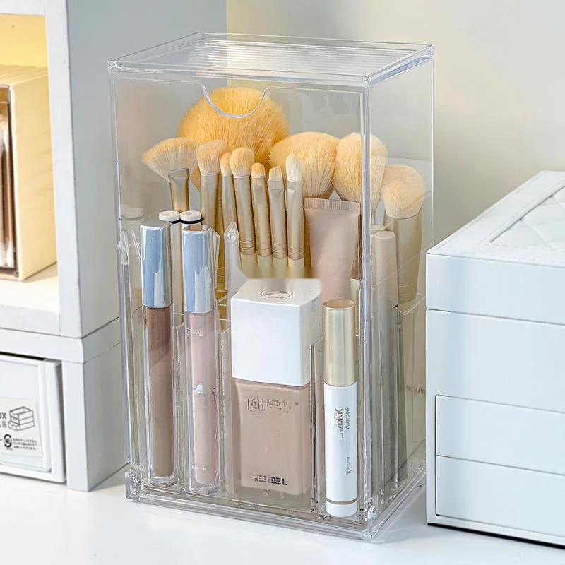 

Front Flap Lid Makeup Brush Holder Clear Cosmetic Brush Storage Box Acrylic Makeup Brush Holder Slant Desk Makeup Tool Container