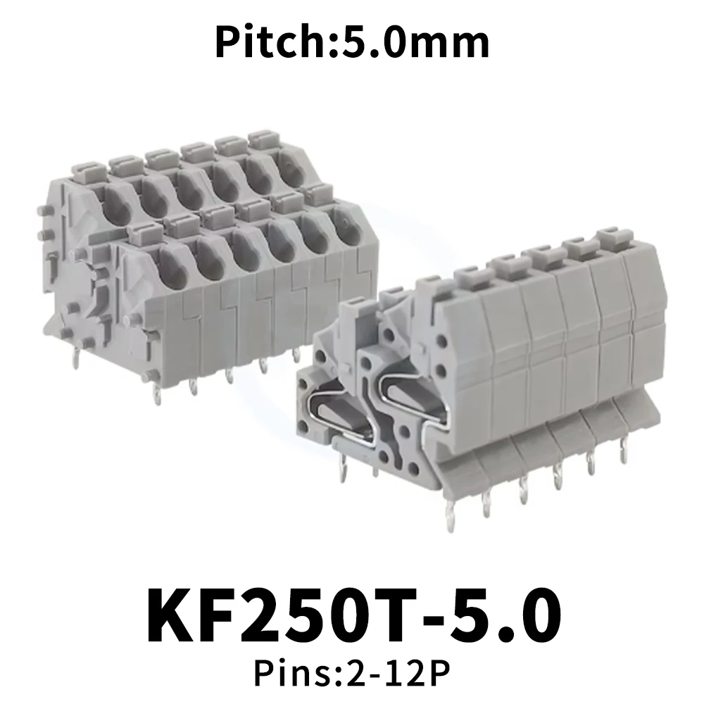 (5 pcs) KF 250T 5.0mm Spring Loaded PCB Terminal Block KF250T 5.0 Push Type Double Row Pin FS1.5 Screwless KF250T-5.0 2~12Pin