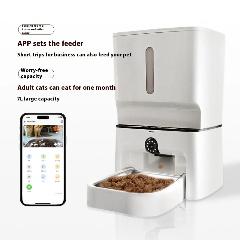 STLF AF1.7L Eco-Friendly Automatic Pet Feeder Plastic Smart Bowl Solid Pattern Rotatable Cat Teaser Timer Charge-Powered f