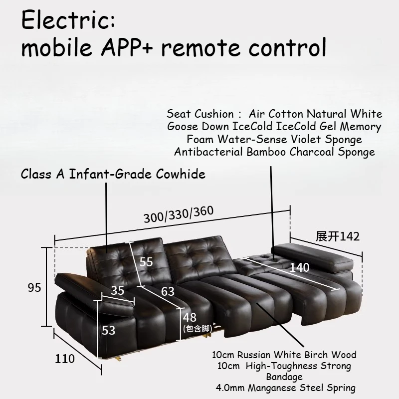 Top-grain Leather Sofas Folding Pull Out Retractable Electric Sofa Bed Nordic Design Full Size Frame Couch Furniture Living Room