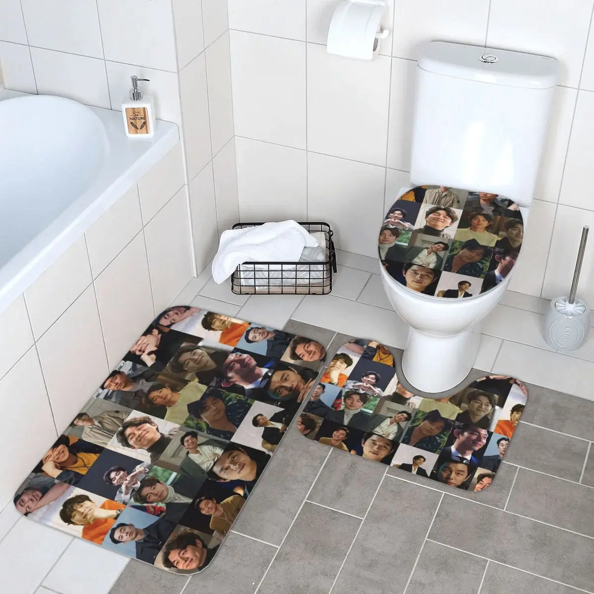 

Gong Yoo, 3-х предметный коврик для ванной, набор для ванной комнаты, крышка для унитаза, домашний декор, нескользящий ковер, напольный коврик