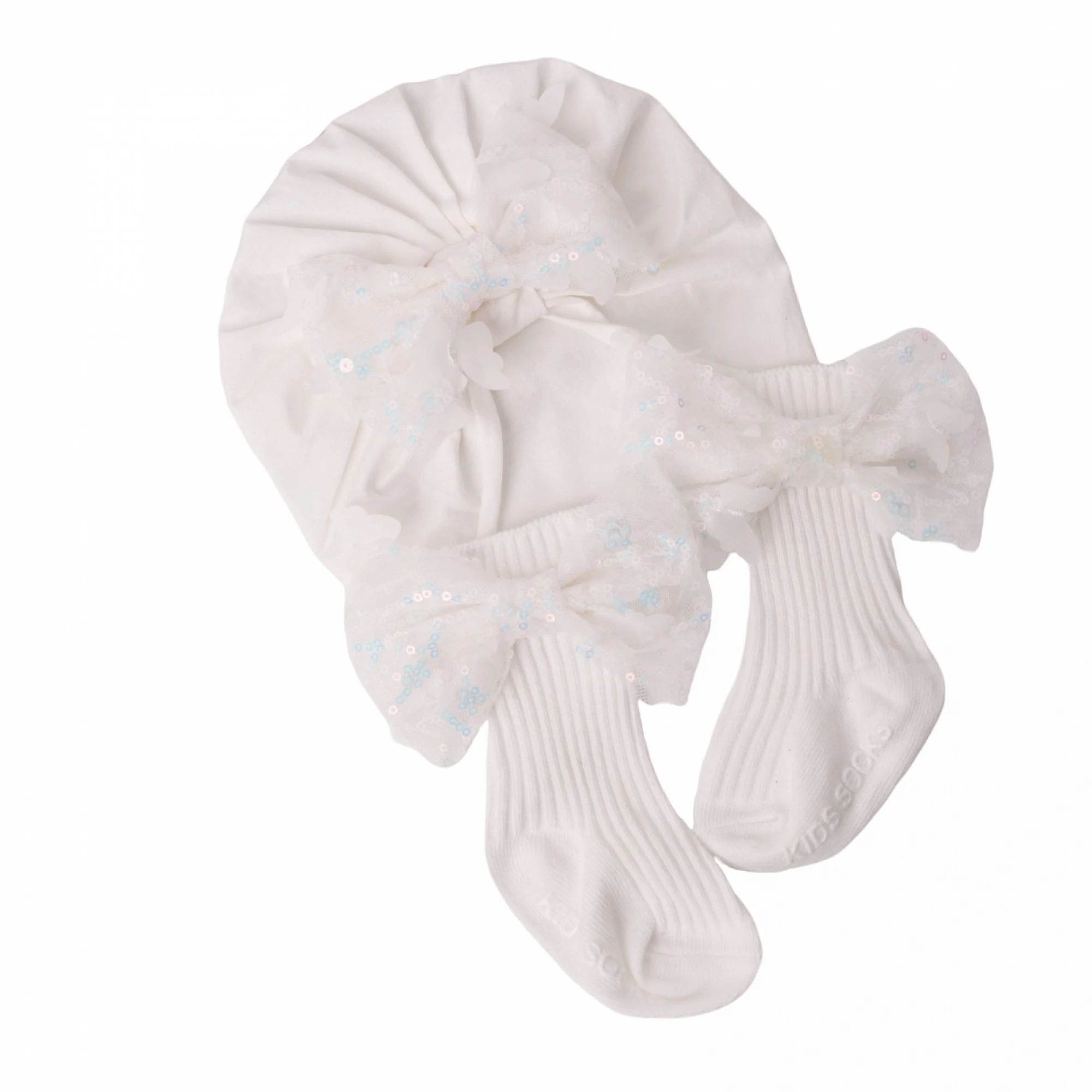 Newborn Hat and Socks Set Sequined Bow Soft Casual Baby Girl Accessories