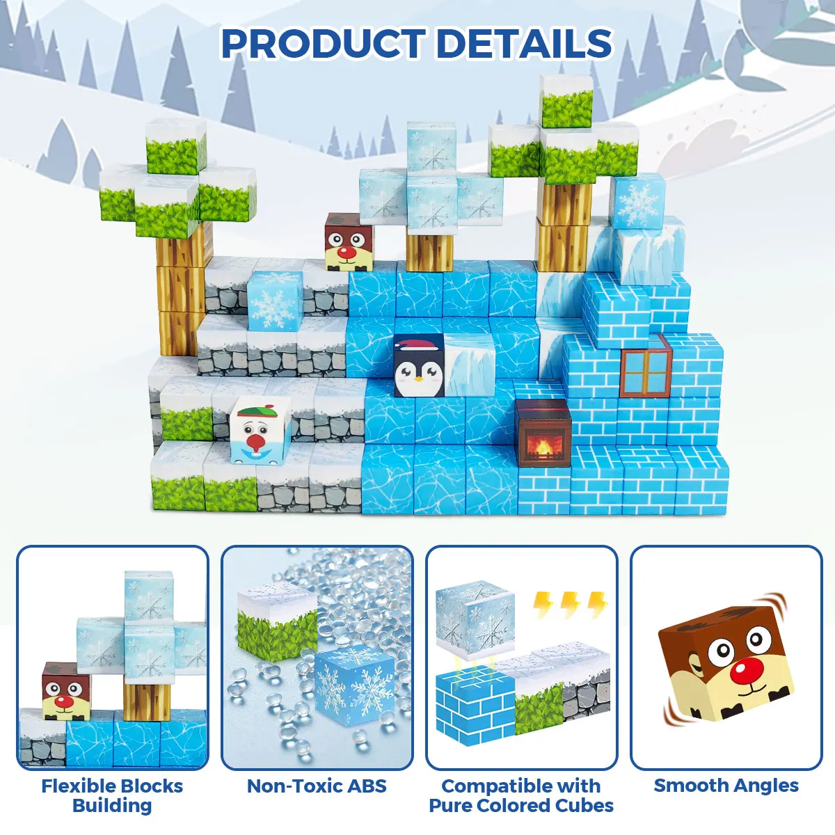 100 Buah Blok Bangunan Magnetik untuk Anak Usia 3+ - Mainan Sensorik Konstruksi STEM |   Mainan Anak Belajar Prasekolah Dengan Tas Penyimpanan