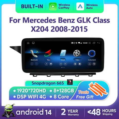 메르세데스 벤츠 GLK 클래스 X204 2008-2015 용 무선 카플레이, 자동차 멀티미디어 내비게이션, 자동 라디오, GPS, SWC, DSP, 4G, 와이파이, 안드로이드 14