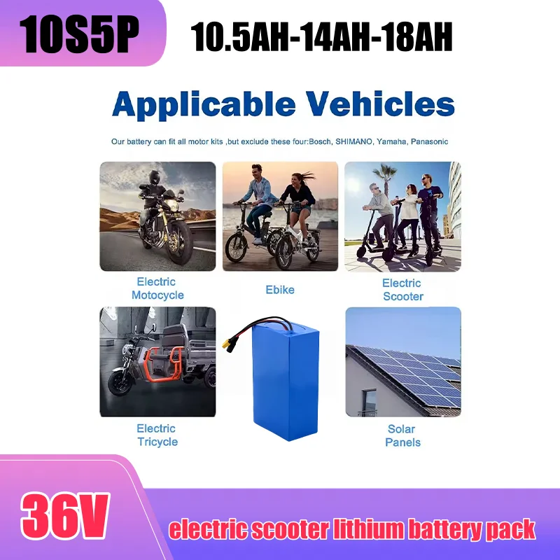 

10s5p 36v 10.5Ah 14Ah 18Ah 18650 high-power rechargeable lithium battery DC + charger, used for electric motorcycles,bicycles