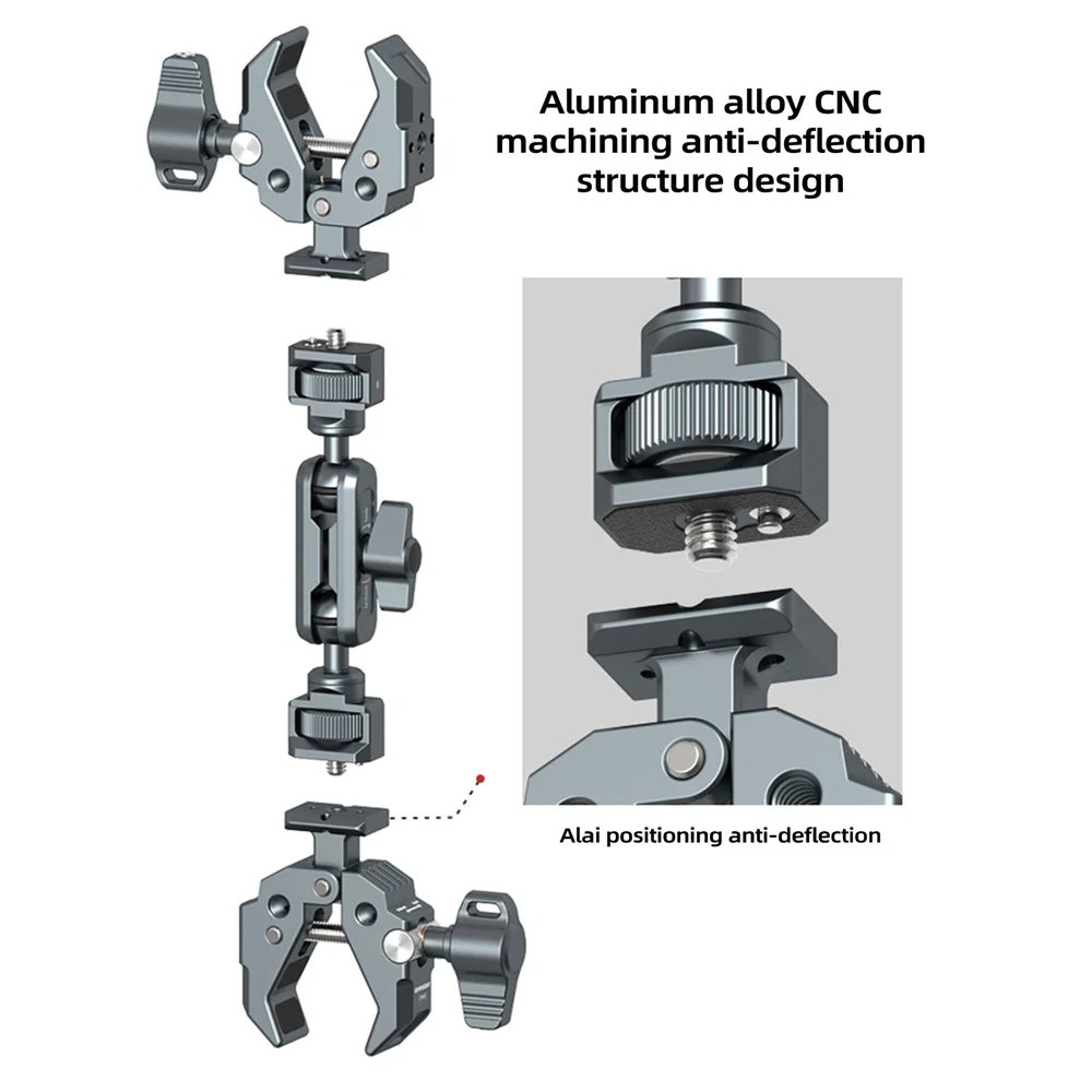 Metal Multi-Functional Crab Claws Clamp with Arri Hole NA-TO Interface Powerful Magic Arm Clip for SLR Panoramic Camera Umbrella