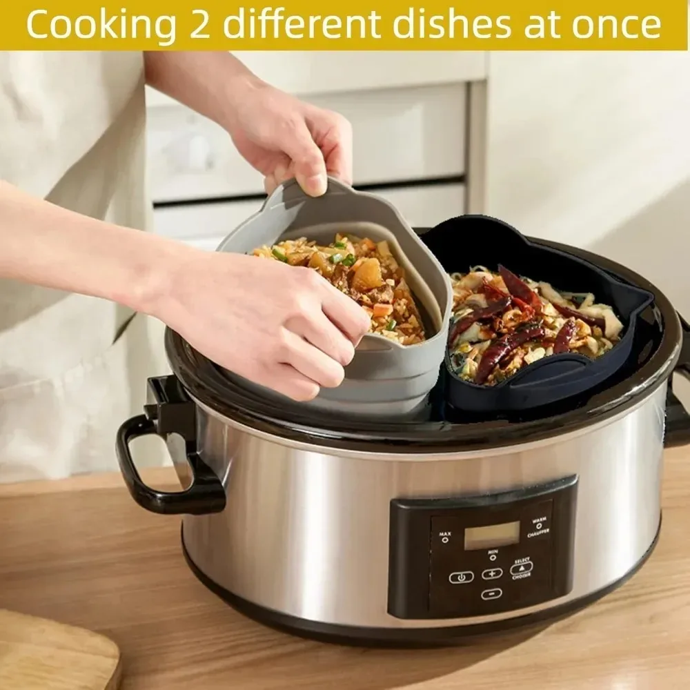 Slow Cooker Divider Liners Padded Dishwasher Pot Reusable Silicone Crockpot Divider Leakproof Cook Liner for 6-8qt
