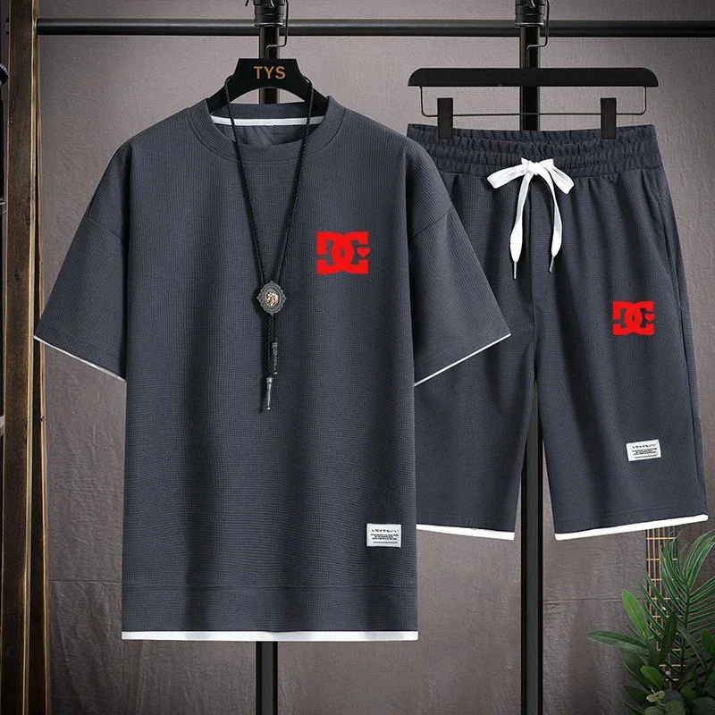 Brand Summer Men's Two Piece Set CasualT-Shirt and Shorts Set Mens Sports Suit Fashion Pullover Short Sleeve Couple Tracksuit