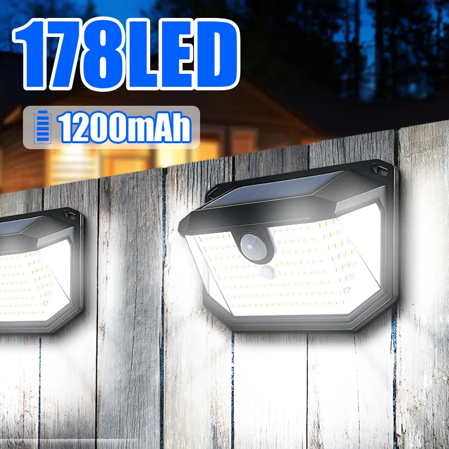 Pop 178LED Solar Light Super Bright Outdoor Wall Light With Motion Sensor IP65 Waterproof Solar Powered Lamp 3 Modes For Garden