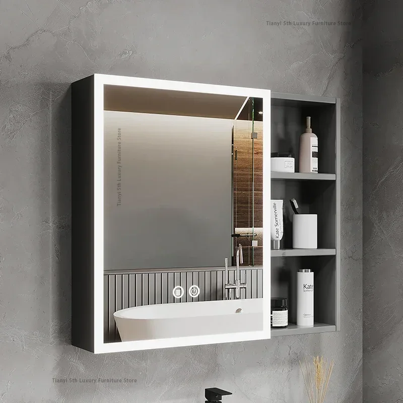 Space Aluminum Bathroom Mirror Wall-mounted Make Up Vanity Storage Mirror Cabinet Shelves Home Furniture Muebles Bano FYBC