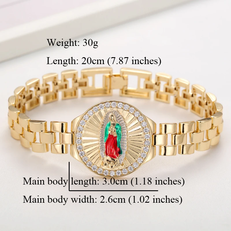 Sally\'s Paradise Fashion Jewelry Religious Virgin Mary Watch Shape Copper Zircon Chain Bracelet L3010