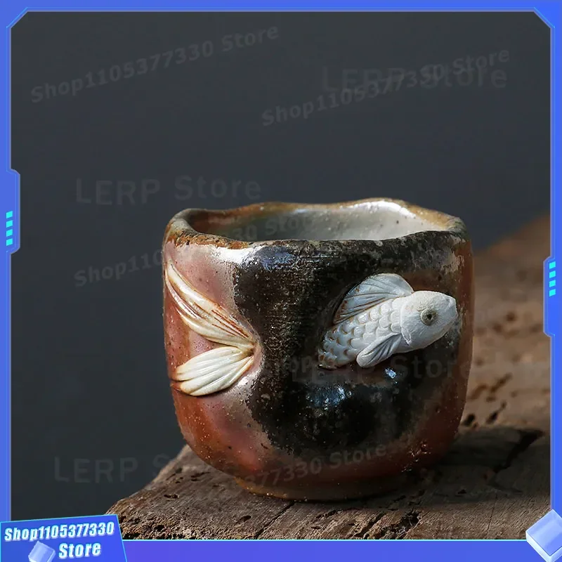 Japanese Handmade Coarse Pottery Tea Cup Natural Ash Glaze Master Cup Personal Teacup Traditional Ceramic Drinkware for Tea